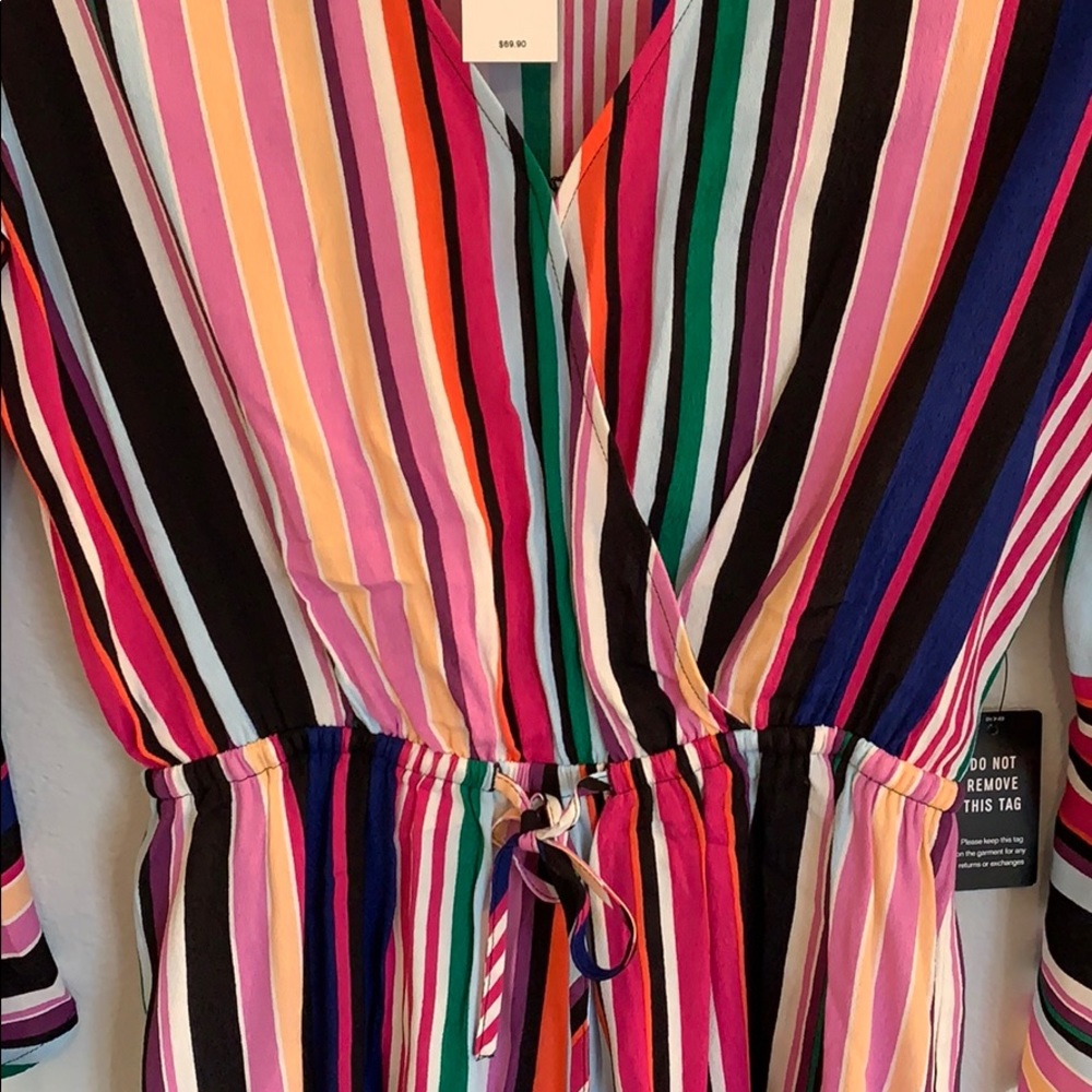 Express | Striped Surplice Bell Sleeve Romper NWT - Picture 6 of 8